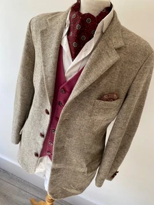 HESSNATUR WOOL & SILK BEIGE HERRINGBONE TWEED HACKING SPORTS JACKET BLAZER 42" - Picture 1 of 8