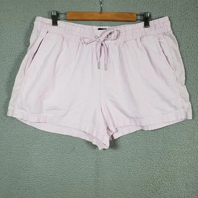 Shorts feminino GAP roxo mistura de linho elástico cintura cordão bolsos lounge  - Imagem 1 de 4