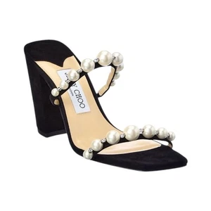 Jimmy Choo Amara 85mm Pearl Straps Suede Block Heels Pantoletten NEU EU 35,5 US 5,5 - Bild 1 von 14