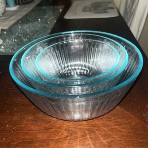 Vintage Pyrex Clear Aqua Ribbed Nesting Mixing Bowls Includes 7401S 7402S 7403S - Picture 1 of 3