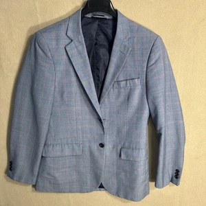 Nautica 38R Blue Pink Plaid Windowpane Check Sport Coat Poly Blend Slim Fit - Picture 1 of 13