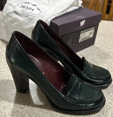 复古 Prada Calzature Donna Spazzolato 烟雾高跟鞋 Abete (Dk 绿色) 尺寸 37 — 第 1/4 张图片