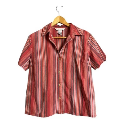  Blusa Napa Valley retrô blusa top botão para baixo manga curta listrada P pequena  - Imagem 1 de 3