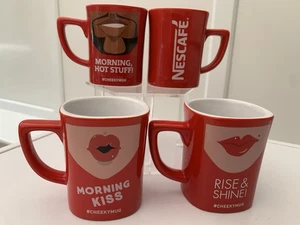 NESCAFÉ Retro Coffee Mugs 3 X CHEEKY MUGS & 1 CLASSIC Red EXCELLENT CONDITION - Picture 1 of 10