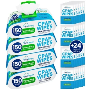 CPAP Maske Reinigungstücher - 4er Pack, 4x150 Stück + 24 Reiseblätter - Extra Lar... - Bild 1 von 6