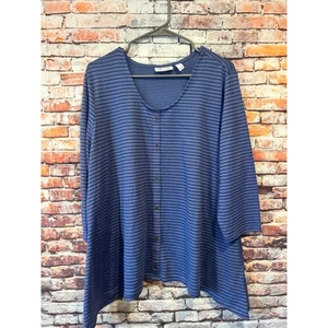 Denim & Co. purple black long sleeve striped top shirt women's size XL - Picture 1 of 5