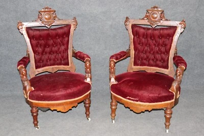 Par de sillones antiguos victorianos John Jelliff de nogal de buena calidad Foto 1 de 4