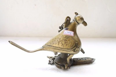 古董稀有黄铜印度教圣崇拜鸟雕像壁挂油灯 NH3791 — 第 1/4 张图片