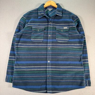 Eddie Bauer Flannel Shirt Men Large Blue Stripes Fleece Lined Double Flap Pocket - Image 1 of 4