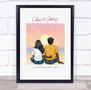 Beach Sunset Romantic Gift For Him or Her Personalised Couple Print - Picture 1 of 8