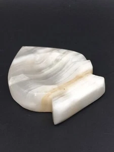 VTG Carved Alabaster Ashtray Spade Card Suit Marbled White Grey Taupe Retro Bar - Bild 1 von 6