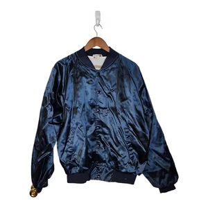 Vtg Hartwell Navy Blue Men's X Large Nylon Full Snap Bomber Jacket Lined USA - Picture 1 of 16