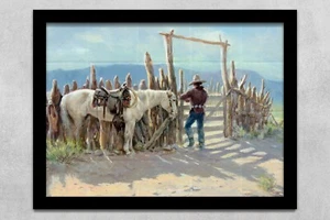 fertig zum Aufhängen Keramikfliesen Wandbild Backsplash.  Alte Adobe.  horses country western - Bild 1 von 8