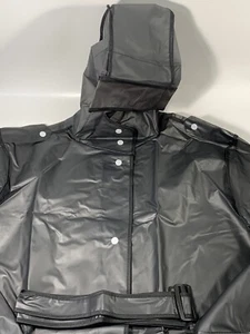 Rain Jacket Hooded Long Rain Coat Trench With Belt 2 Pockets Gray 2XL NEW - Picture 1 of 11