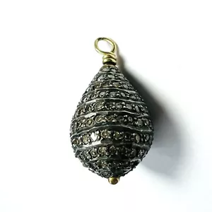 Solid 14K Gold Black Rhodium Pave Diamond Pear Pendant Charm 23x11mm - Picture 1 of 3