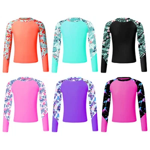 Kids Girls Long Sleeve Swim Top Quick Drying UPF 50+ Rash Guard Top Bathing Top - Picture 1 of 70