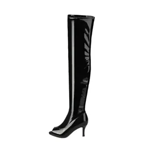 Womens Faux Leather Peep Toe Side Zip High Heels Casual Sexy Over The Knee Boots - Picture 1 of 21