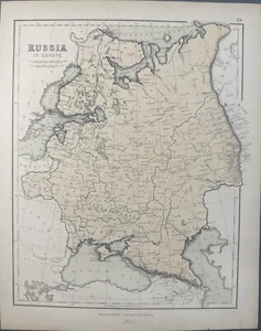 1855 Russland in Europa Original Lithographie Karte, William & Robert Chambers - Bild 1 von 1