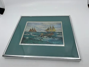 Lionel Barrymore "Nantucket" Nautical Print Framed Ocean Scene with Ships 12x10 - Picture 1 of 13