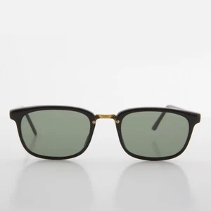 Black Rectangular Preppy Vintage Horn Rim Sunglass with Glass Lens - Spence - Picture 1 of 3