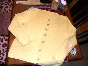 Strickjacke Baumwolle handgestrickt gelb Holzknöpfe Einzelstück Gr. L/XL Neu! - Bild 1 von 6