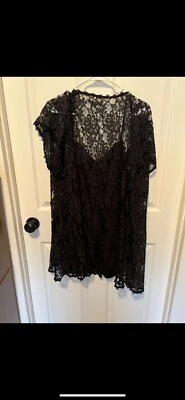 Camisola SHADOWLINE preta de náilon babydoll curta com conjunto de cobertura tamanho G em excelente estado usado - Imagem 1 de 4