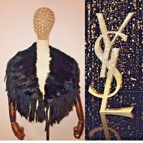 SAINT LAURENT (YSL) Sciallo avvolgente Yves Saint Laurent pelliccia di volpe nera con nappa in pelliccia articolo raro