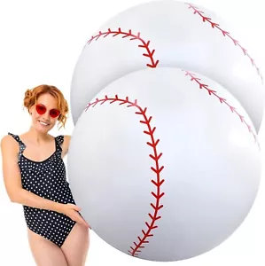 2 Pcs Giant Inflatable Beach Balls 40 Inch Large Baseball PVC Blow up Float T... - Picture 1 of 5