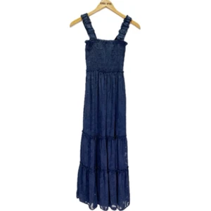 Lilly Pulitzer XXS Blue Hadley Smocked Maxi Dress Sleeveless Crepe Swirl Ruffle - Picture 1 of 5