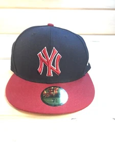 New York Yankees MLB Hat Fitted 7 3/8 New Era 59Fifty Wool Navy Maroon - Picture 1 of 9