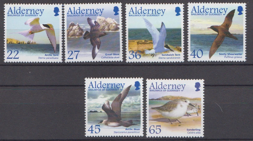 ALDERNEY 2002 BIRDS/TURN/SQUA/SHEERWATER/SANDERLING STAMPS SC209-214 MNH - Image 1 of 1