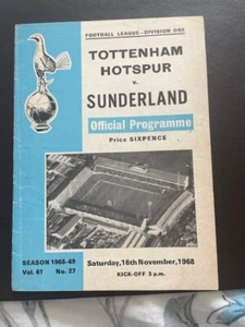 Tottenham Hotspur v Sunderland Football League Division 1 Programme 16/11/68 - Picture 1 of 3