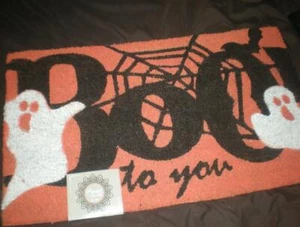 HALLOWEEN ORANGE "BOO TO YOU" COIR DOOR MAT VINYL BACK RUG18"X30" - Picture 1 of 9