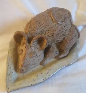 Unique Studio Art Pottery Large Mouse Cheese Dish Board Brown Stoneware Handmade - Picture 1 of 13