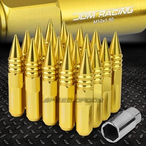 JDM ALUMINUM GOLD SPIKED LUG NUTS+ADAPTER 20PCS/SET M12X1.5 20MM OD/107MM TALL - Picture 1 of 5