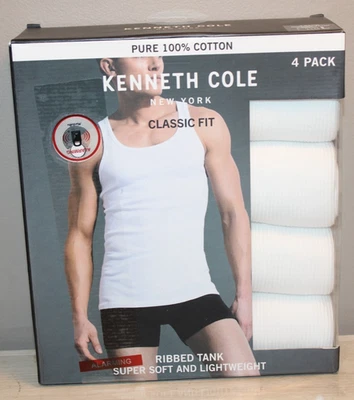 PACK DE 4 TANQUES KENNETH COLE NY CLASSIC FIT BLANCOS ACANALADOS NUEVOS TALLA L 42-44" Foto 1 de 3