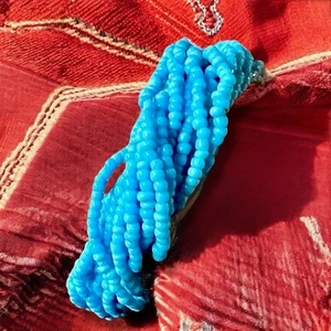 Glas Saatperlen Armband Türkis Blau Lagenlook Boho Multi Strang Vintage 7 Zoll - Bild 1 von 9