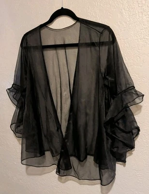 Jaqueta de cama vintage preta transparente manga chiffon lingerie sem marca pequena/média Rockabilly  - Imagem 1 de 4
