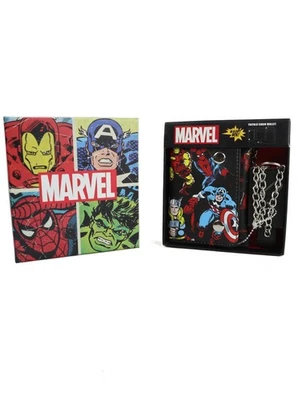 Marvel Comics Heroes Trifold Chain Wallet In Gift Box Silver Age Art Novelty New - Image 1 of 4