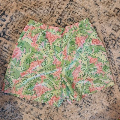 Pantalones Cortos Vintage Lilly Pulitzer Para Mujer’s 4 Verde y Rosa Mono Algodón Elástico Foto 1 de 4