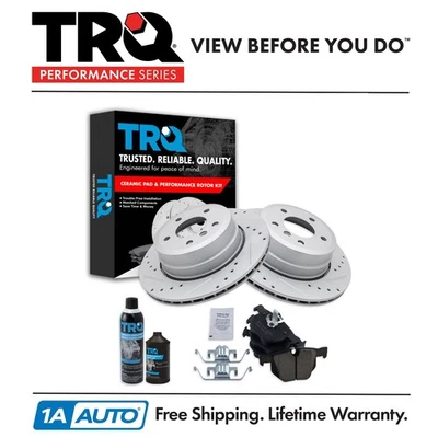 Kit de pastillas de freno traseras de cerámica y rotor de rendimiento TRQ para BMW 525Xi 528Xi 530Xi Foto 1 de 4