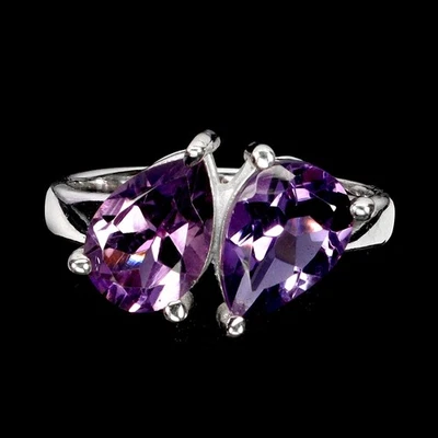 925 Sterling Silver Ring Pear Amethyst 10x7mm Natural Gemstone Jewelry Size 9 - Image 1 of 4