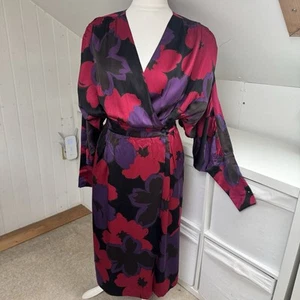 Loewe Dress To Fit UK 10 12 Pink Purple Floral Vintage 80s/90s Wrap Silk Rare - Picture 1 of 14