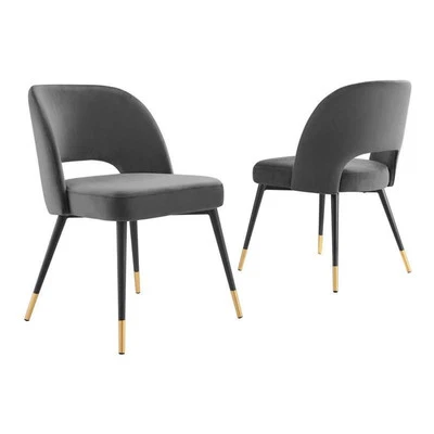 Modway Rouse 18.5" Performance Velvet Dining Side Chairs in Charcoal (Set of 2) - Image 1 of 4