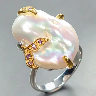 Ювелирные изделия кольцо натуральный барокко жемчуг кольцо 925 пробы размер 8,5/R445462 - Изображение 1 из 4