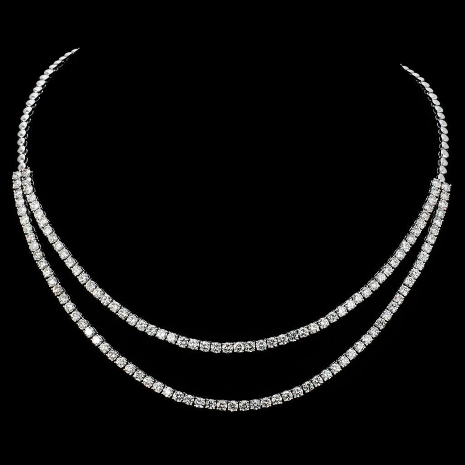 60% LIQUIDACIÓN! NUEVO CON ETIQUETAS $53,000 RARO 18KT ELEGANTE PRECIOSO COLLAR DE DIAMANTES DE DOBLE HEBRA Foto 1 de 1