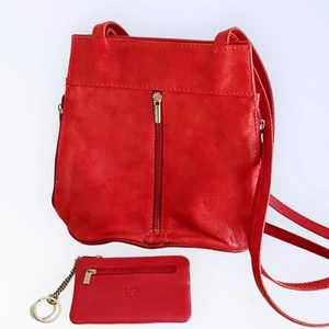 Vintage Italian Leather Vera Pelle Red Shoulder Bag & Matching Coin Purse Italy - Picture 1 of 14