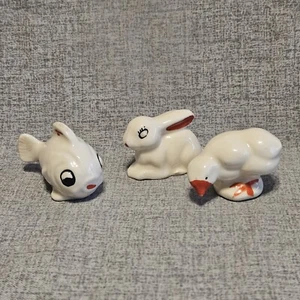 Vintage White And Red Porcelain Animal Figurines Lot Of 3 Fish Duck Rabbit  - Picture 1 of 8