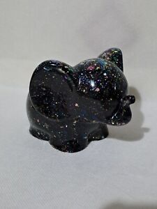 Handmade Resin Elephant Shape Pot, Black Glitter In Resin