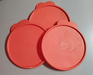 Lot Of 3 Tupperware Orange Round 6in Cereal Bowl Lids Only Butterfly Tabs - Picture 1 of 2